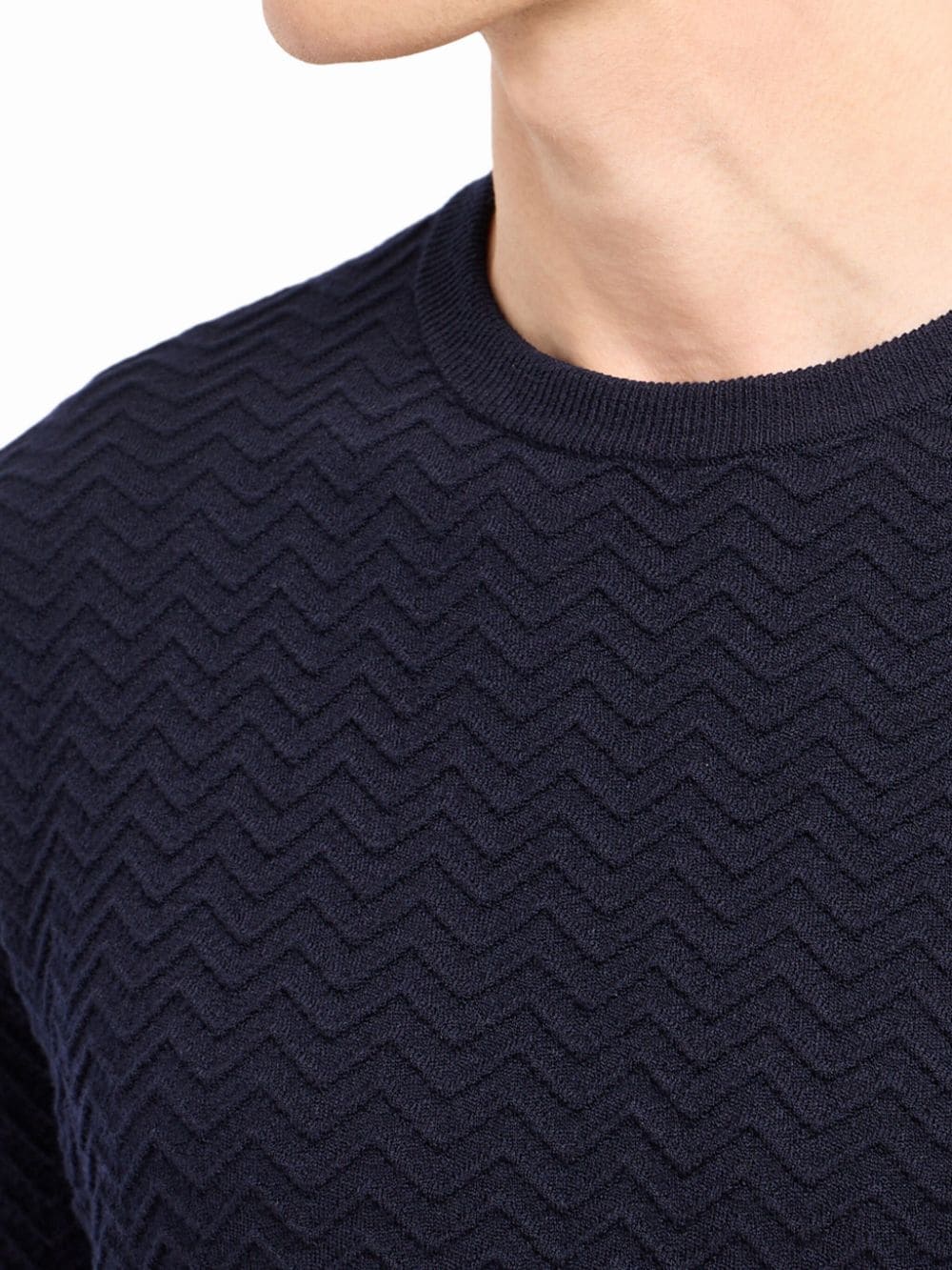 Crew-Neck Zigzag-Embroidery Jumper