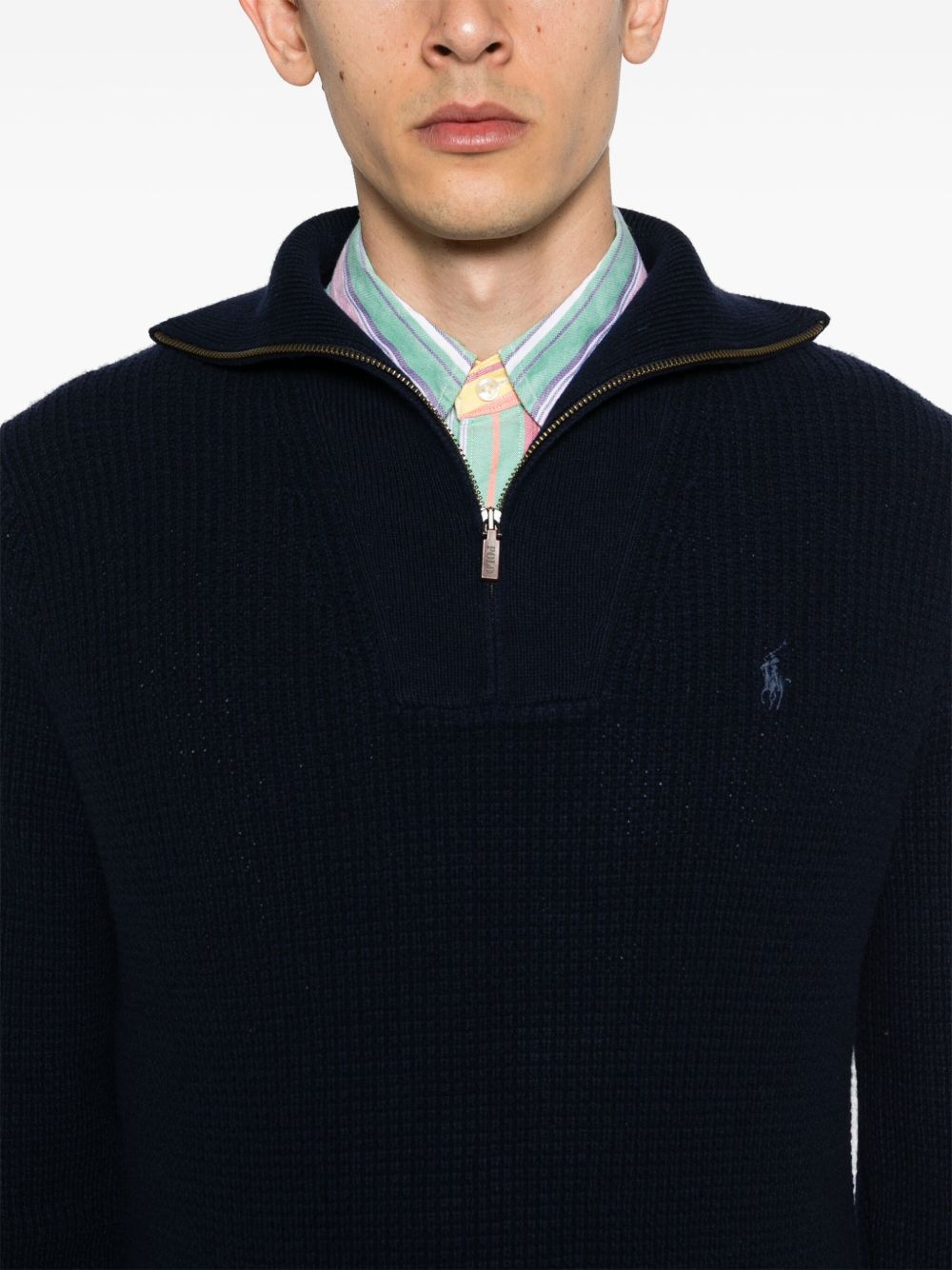 waffle knit zip-up jumper