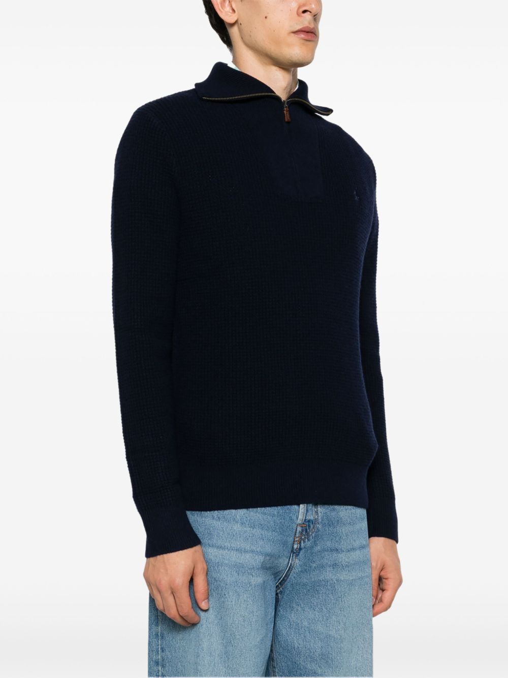 waffle knit zip-up jumper