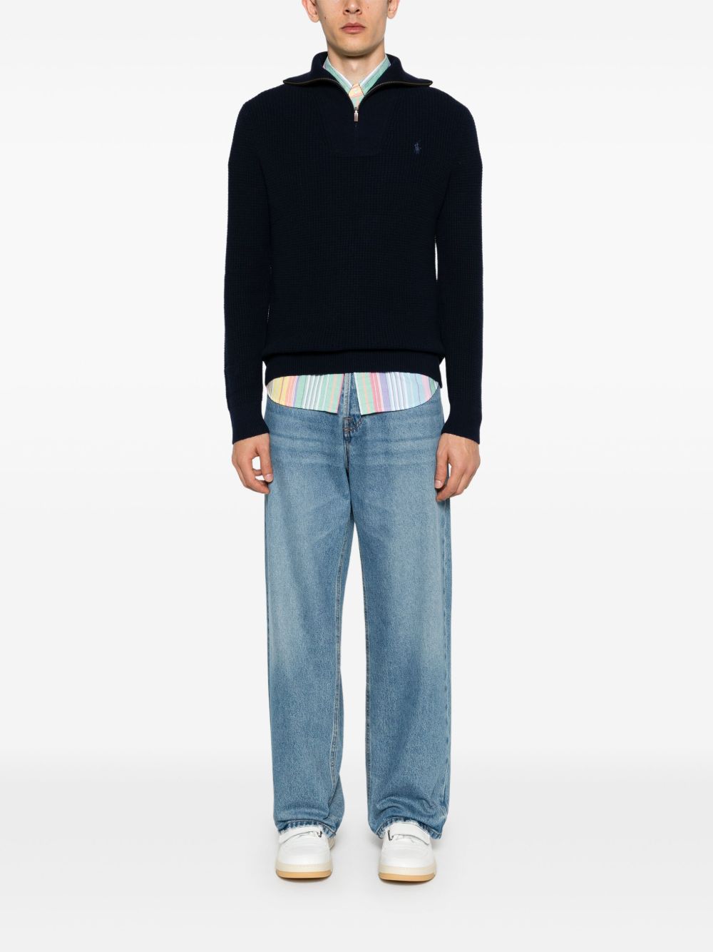 waffle knit zip-up jumper