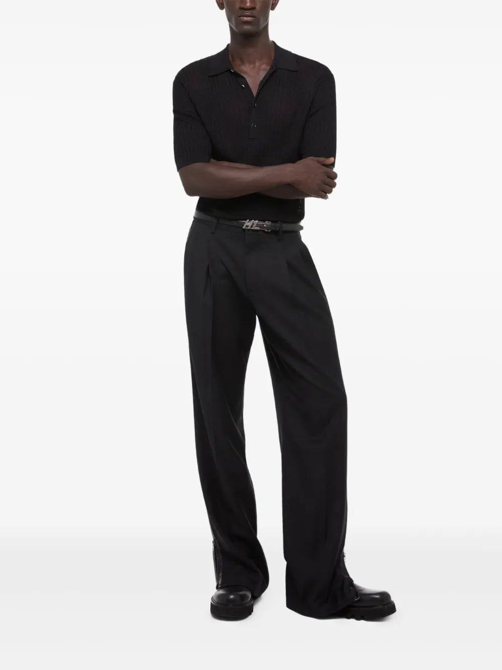 Ribbed-Knit Polo Shirt