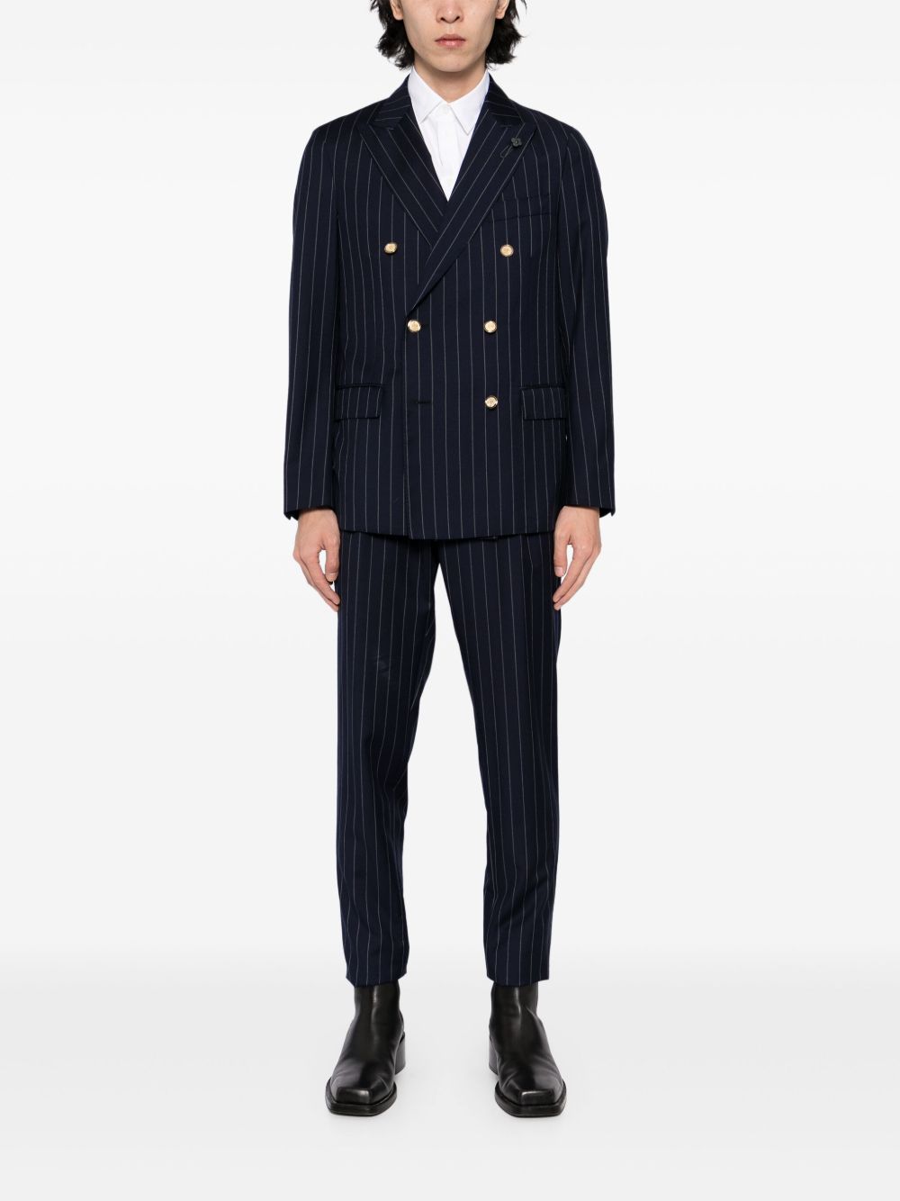 Brooch-Detail Double Breasted Suit