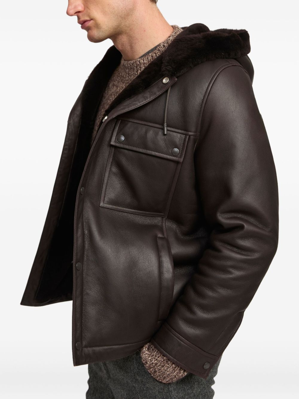 hooded shearling jacket