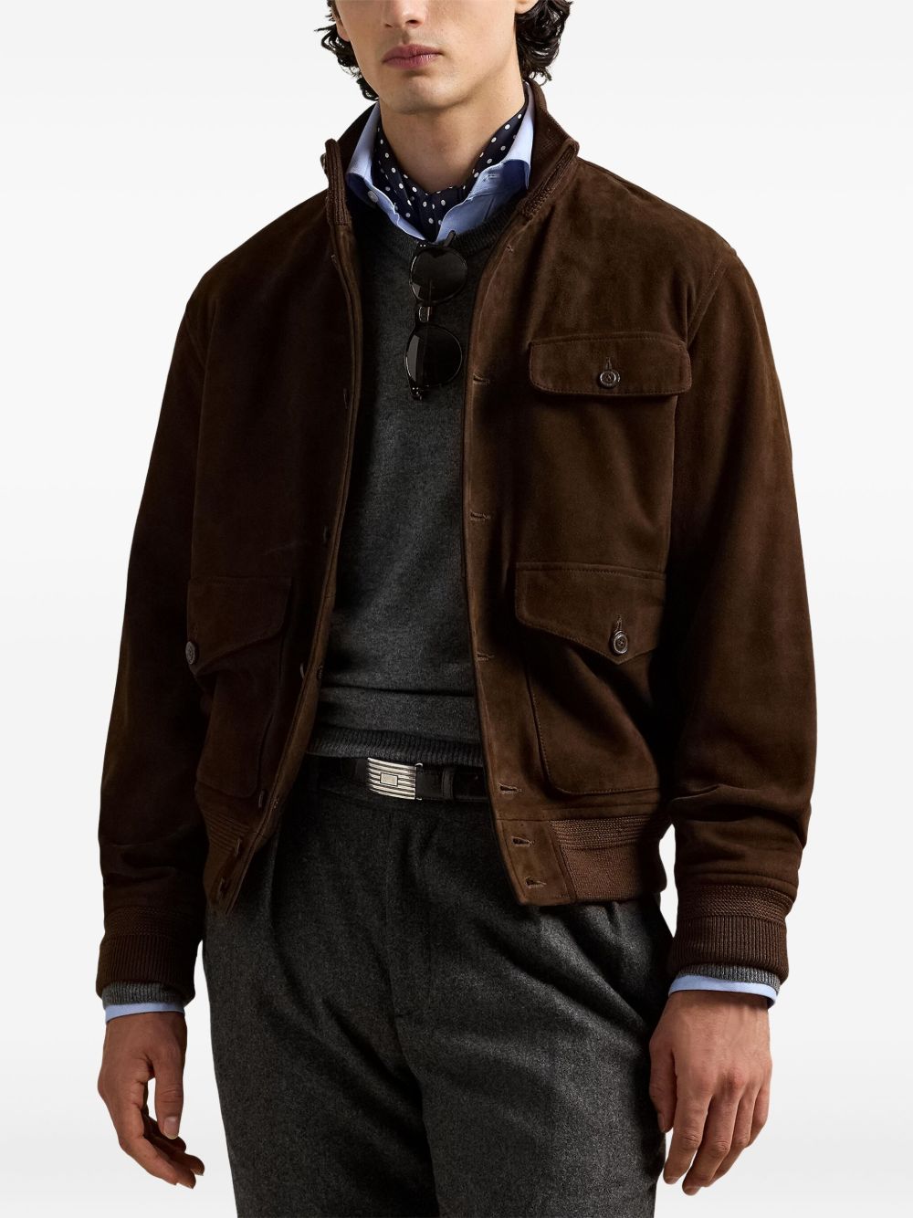 button-up suede jacket