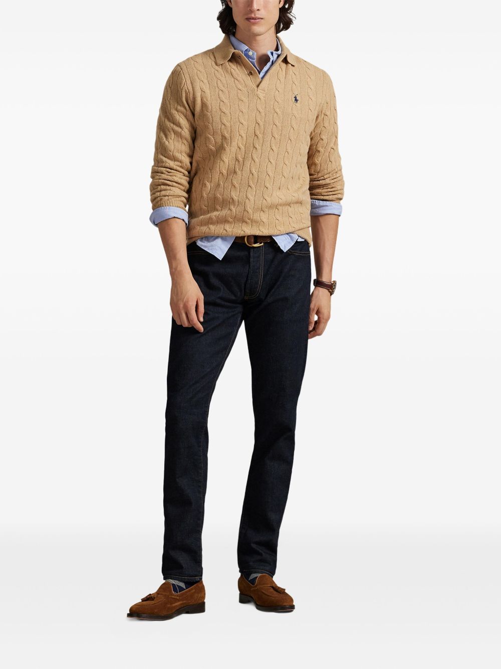 cable-knit polo-neck sweater