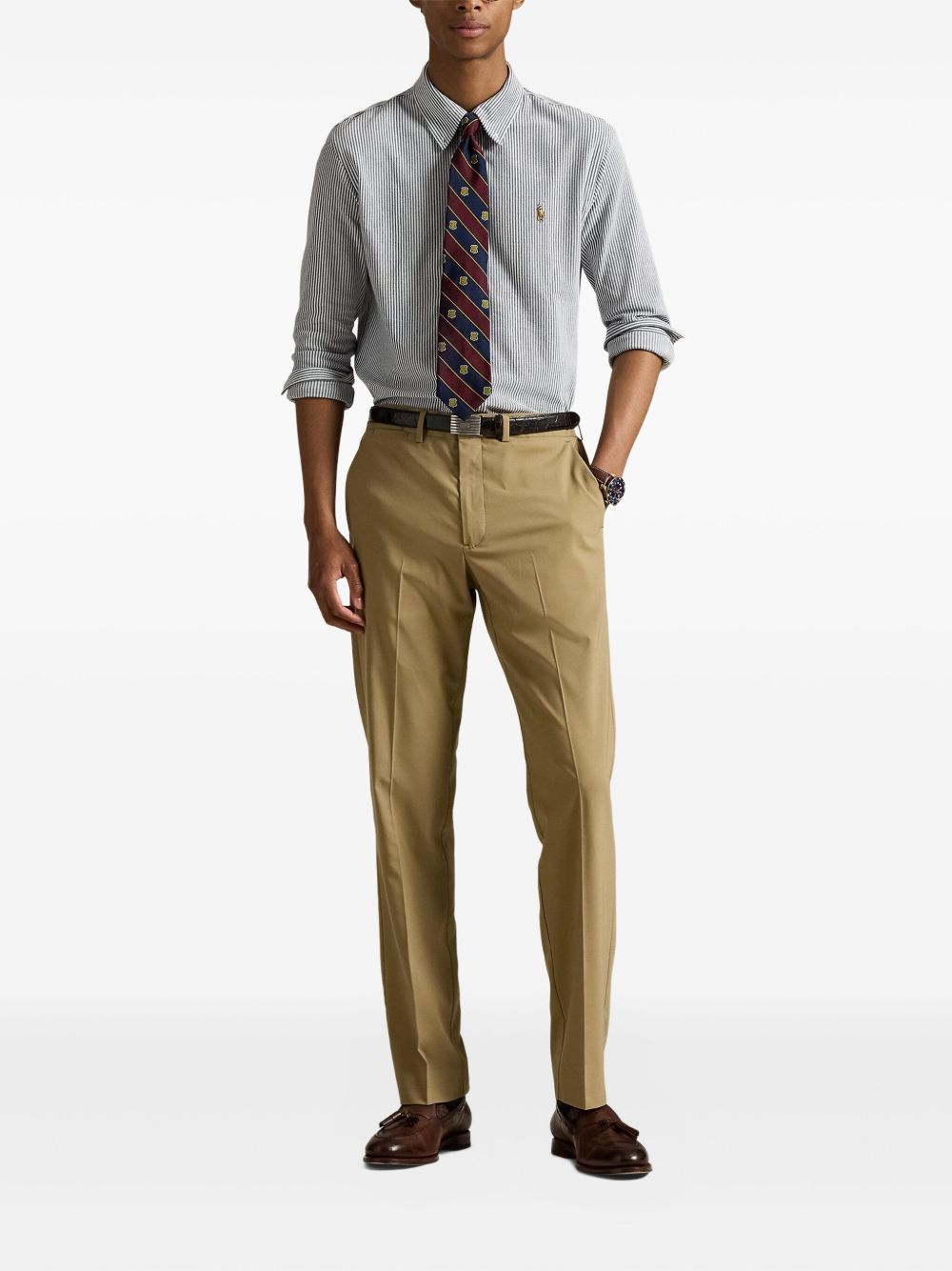 striped button-up shirt