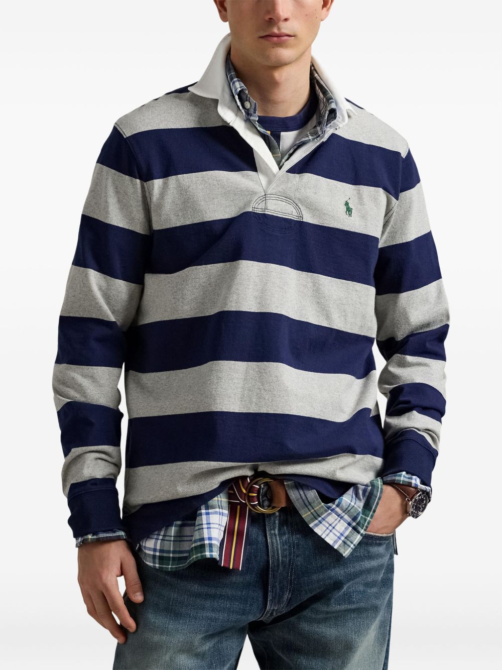 The Iconic Rugby striped long-sleeves polo shirt