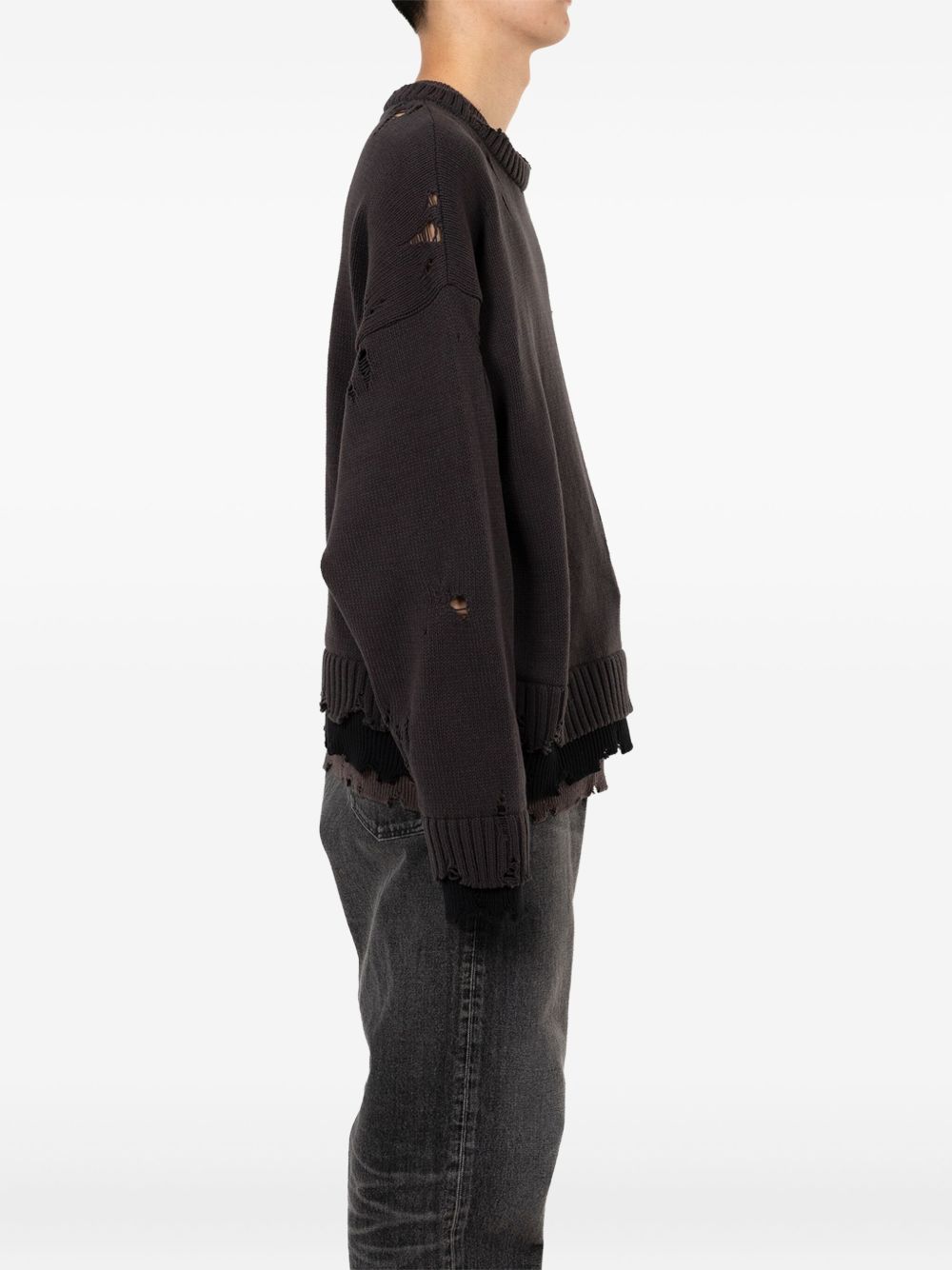 distressed layered sweater