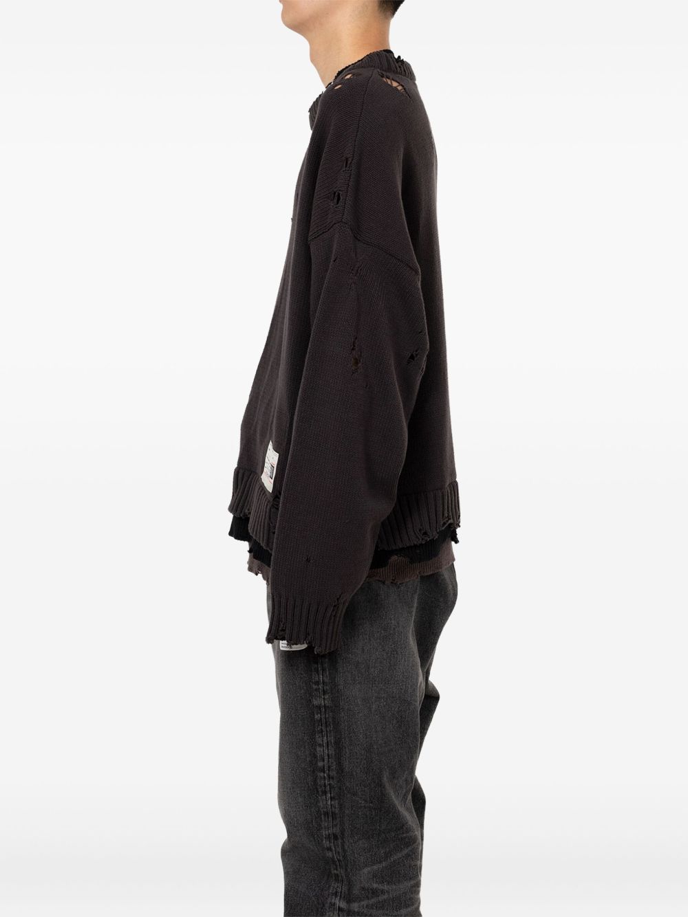 distressed layered sweater