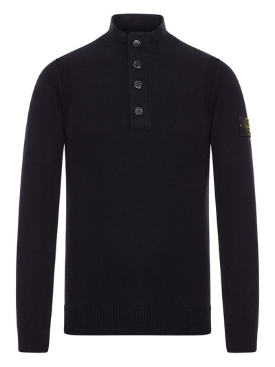 High-Neck Button Wool Sweater