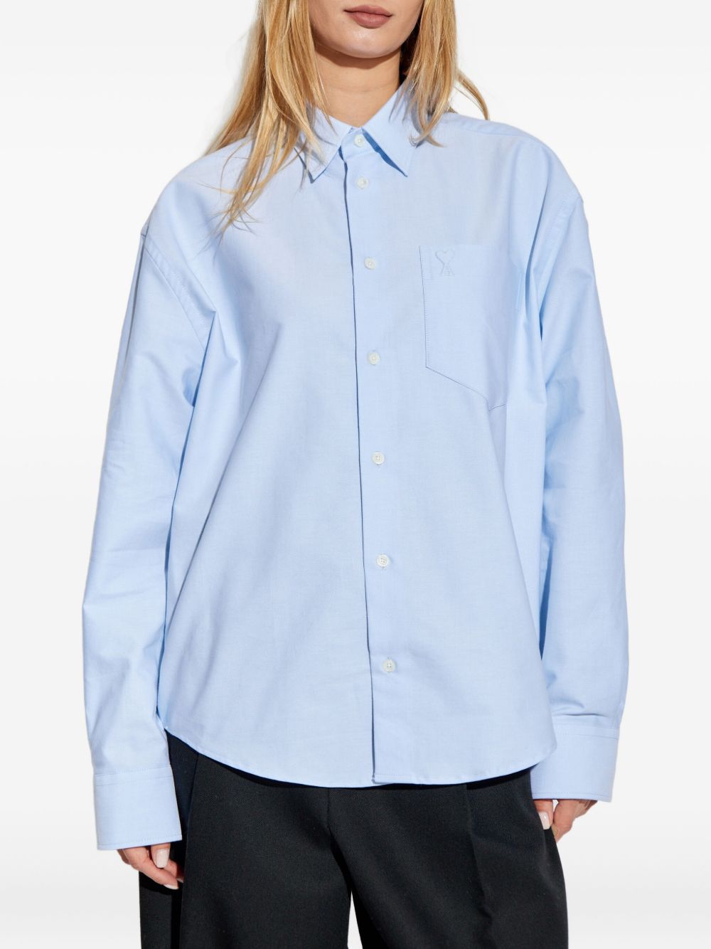 heart-embroidered long-sleeve shirt