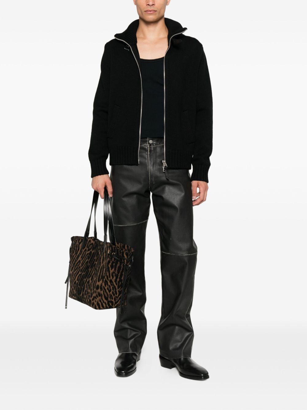 zip-front ribbed wool jacket