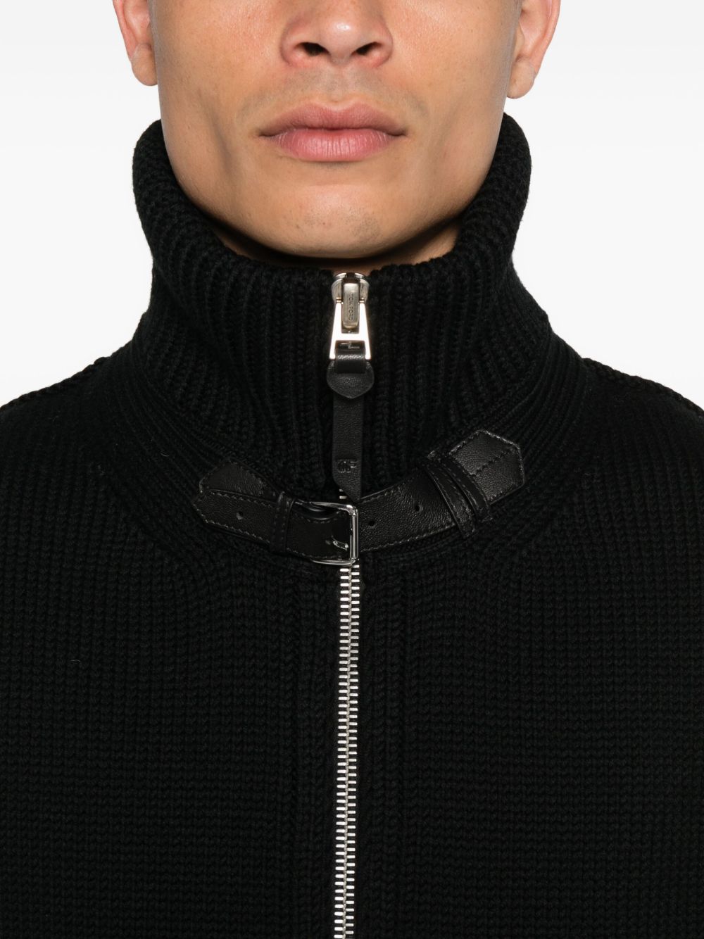 zip-front ribbed wool jacket