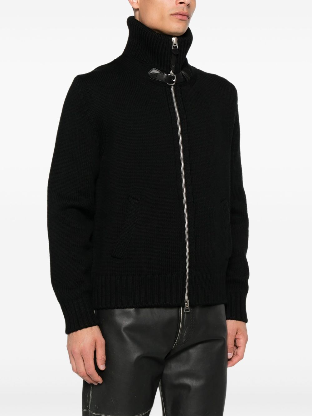 zip-front ribbed wool jacket