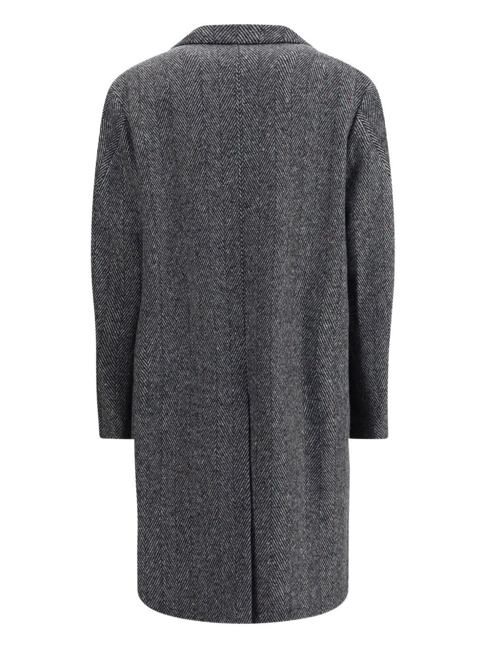 herringbone-pattern notched-lapel coat