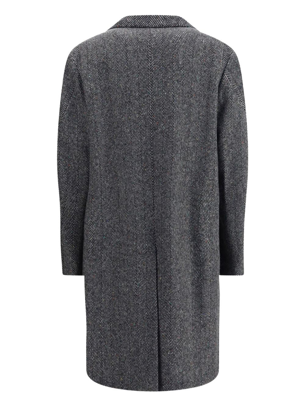 herringbone-pattern notched-lapel coat