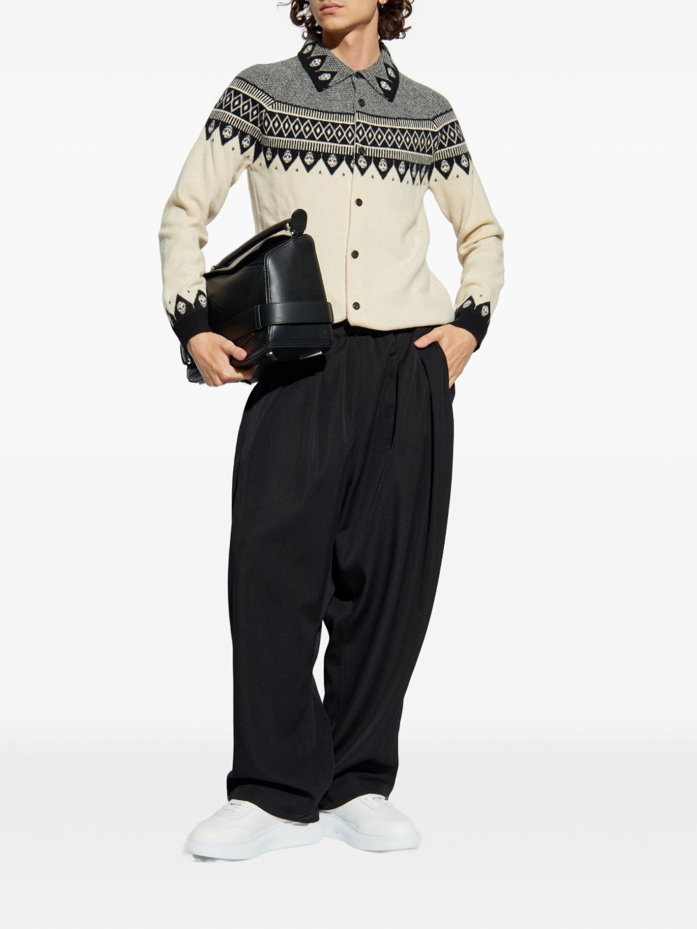 skull-motif wool cardigan