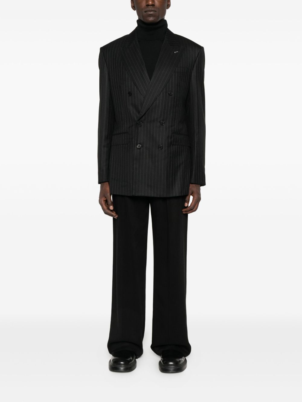 stripe-pattern double-breasted blazer