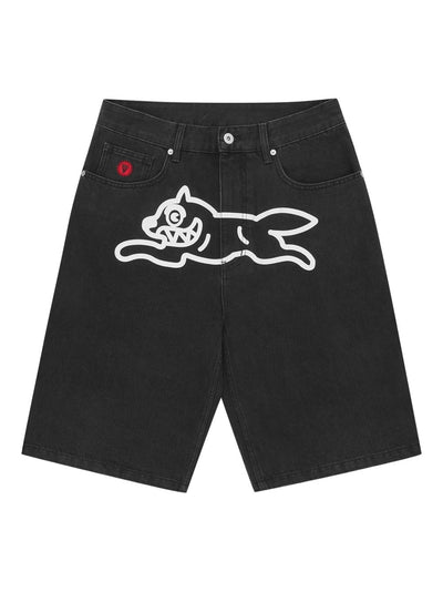 Dog-Print Denim Shorts