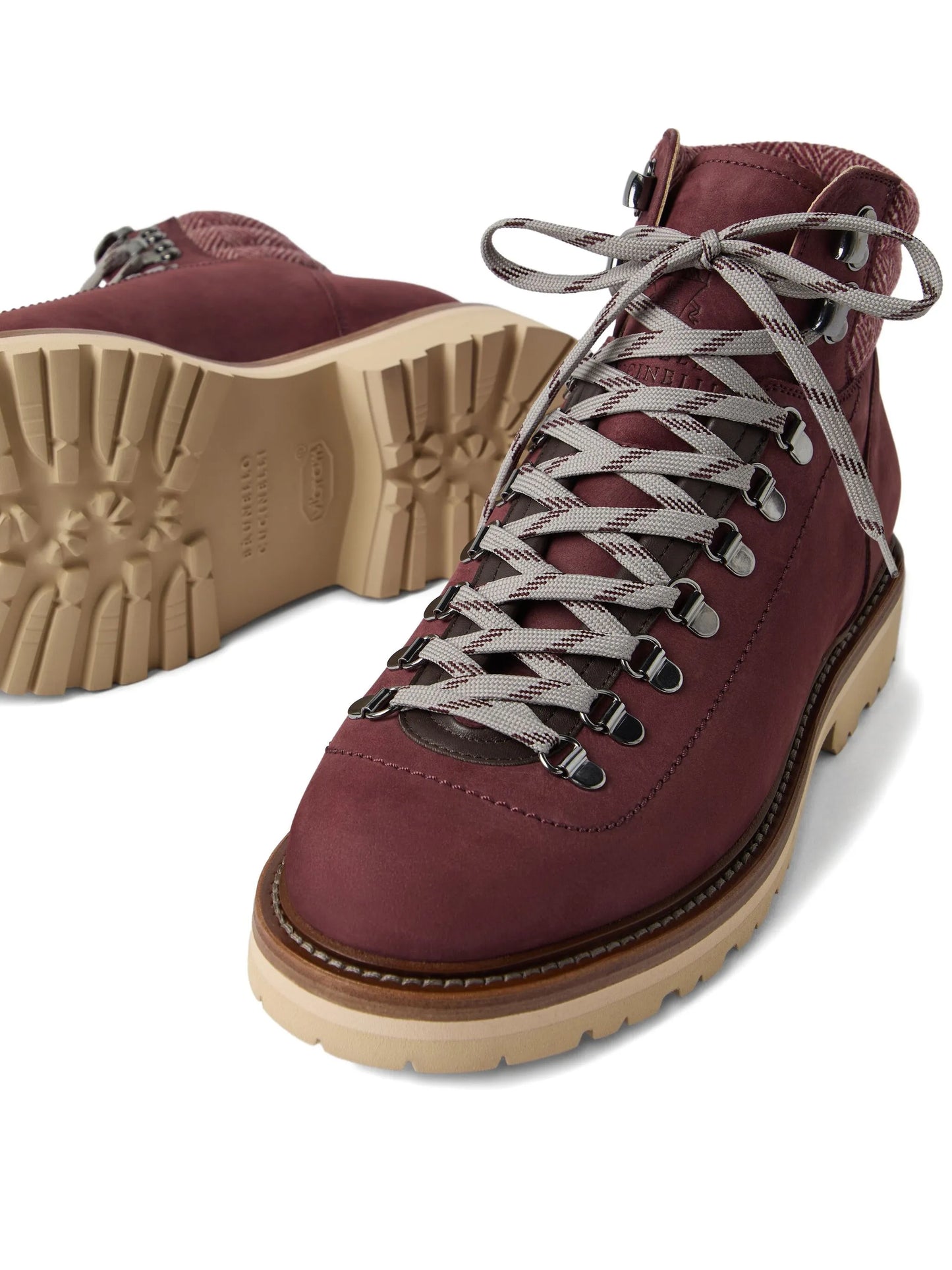 Lace-Up Herringbone-Detail Boots