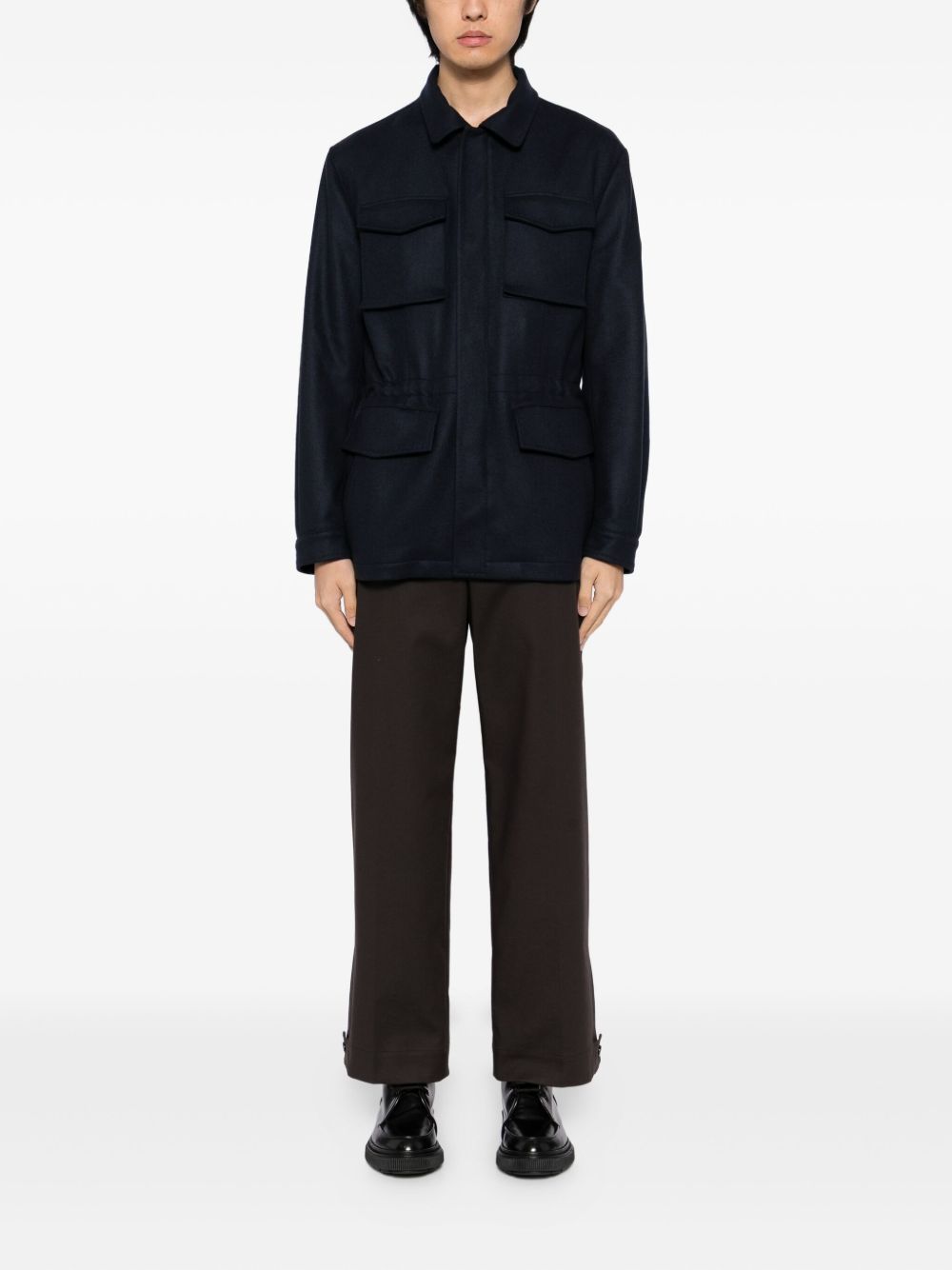 flap-pocket cashmere jacket