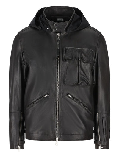 Goggle-Detail Leather Jacket