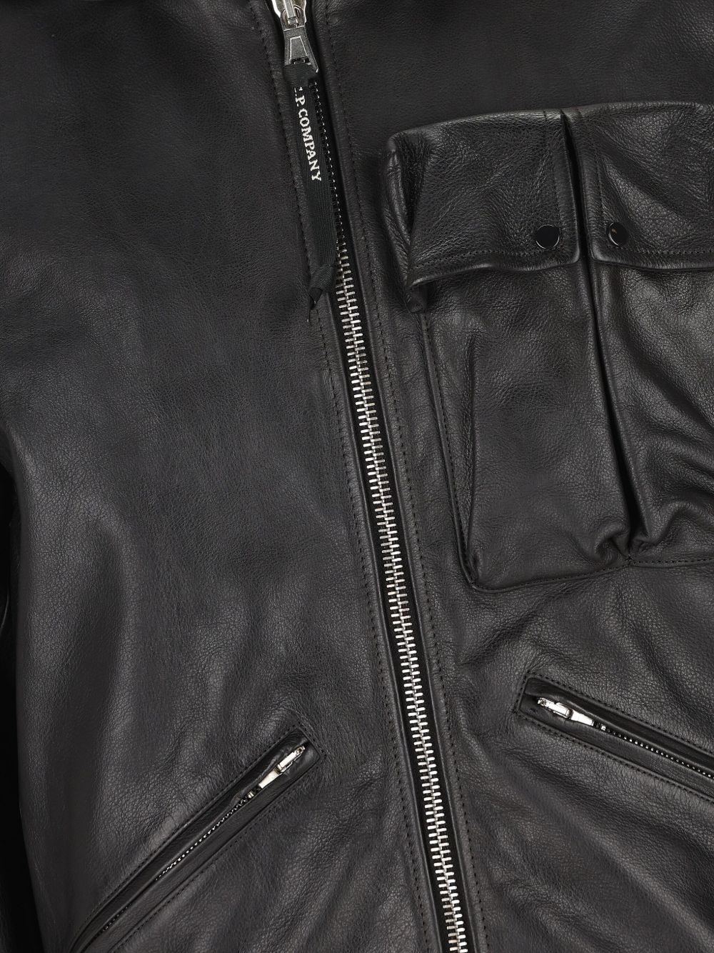 goggle-detail leather jacket