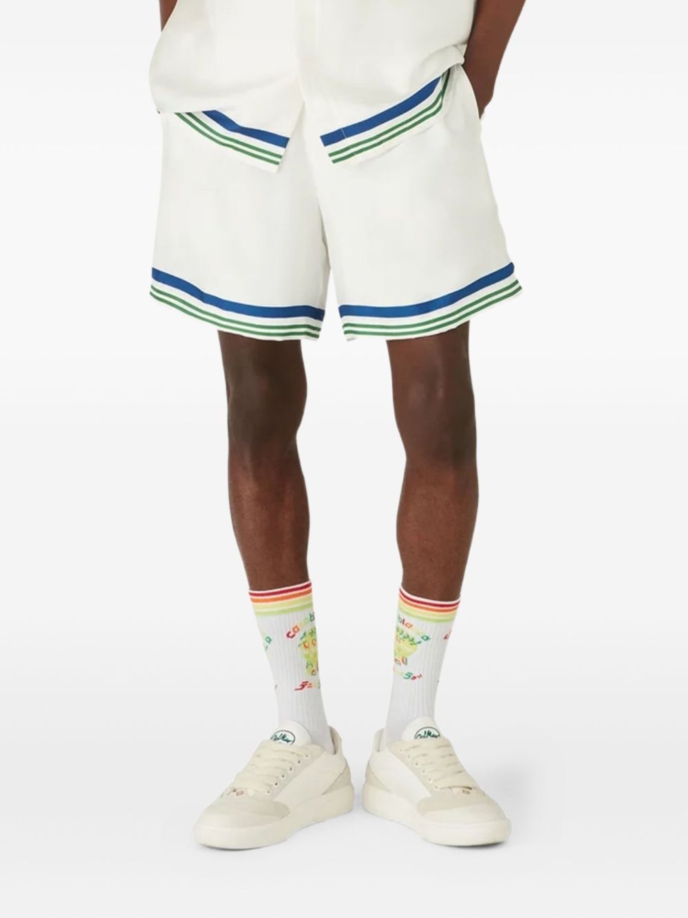 motif-embroidered striped shorts