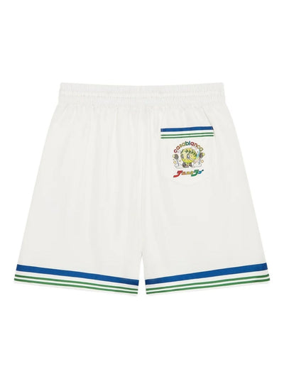 Motif-Embroidered Striped Shorts