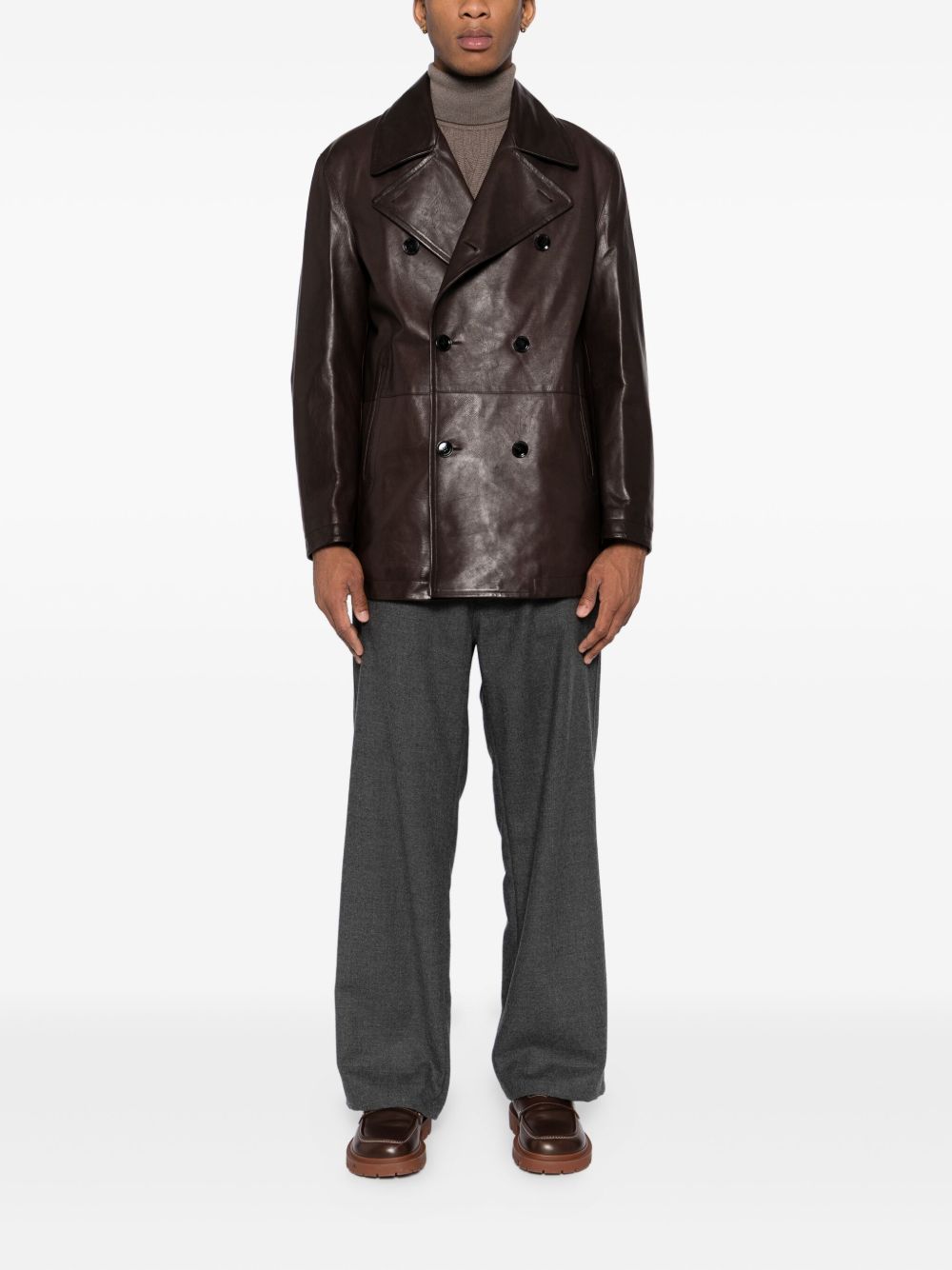 double-breasted leather jacket