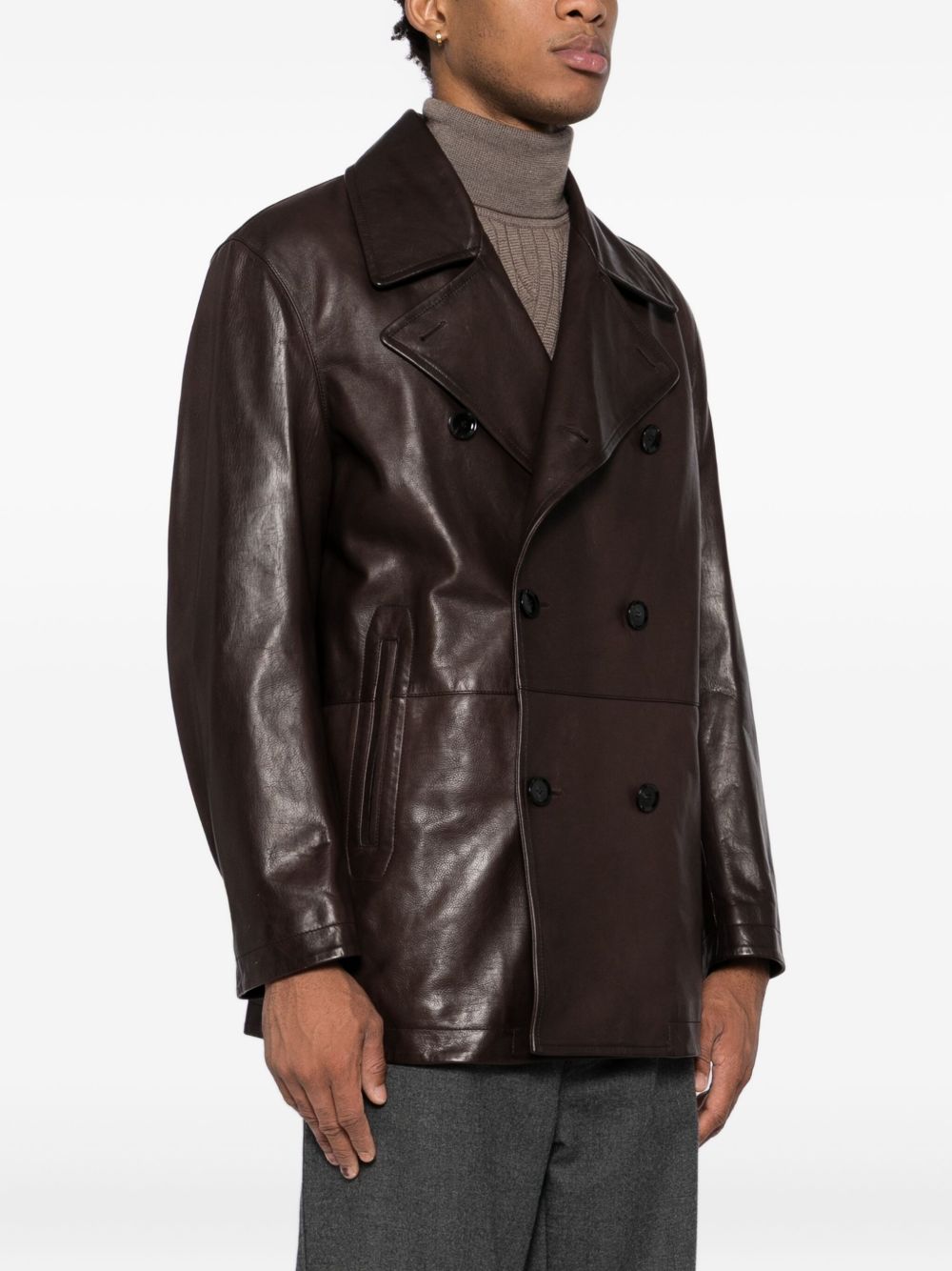 double-breasted leather jacket