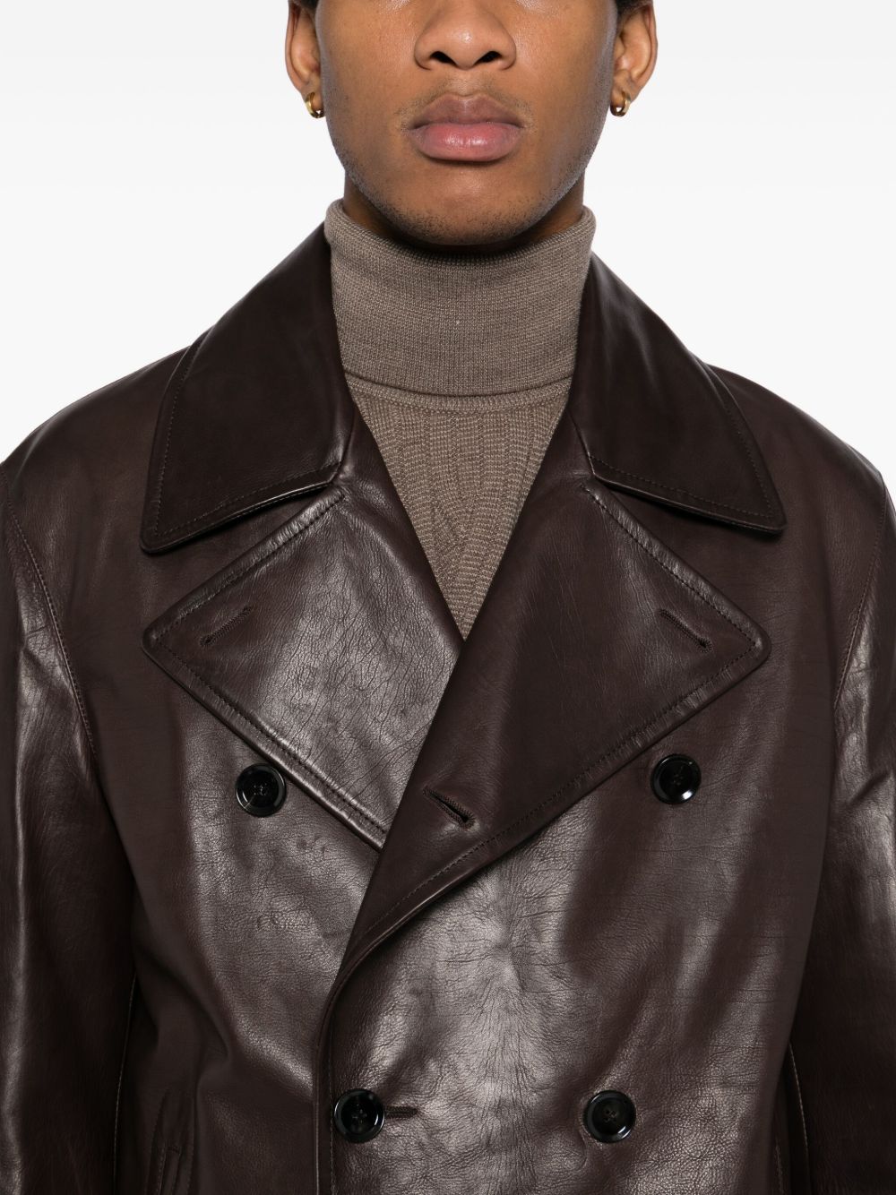 double-breasted leather jacket
