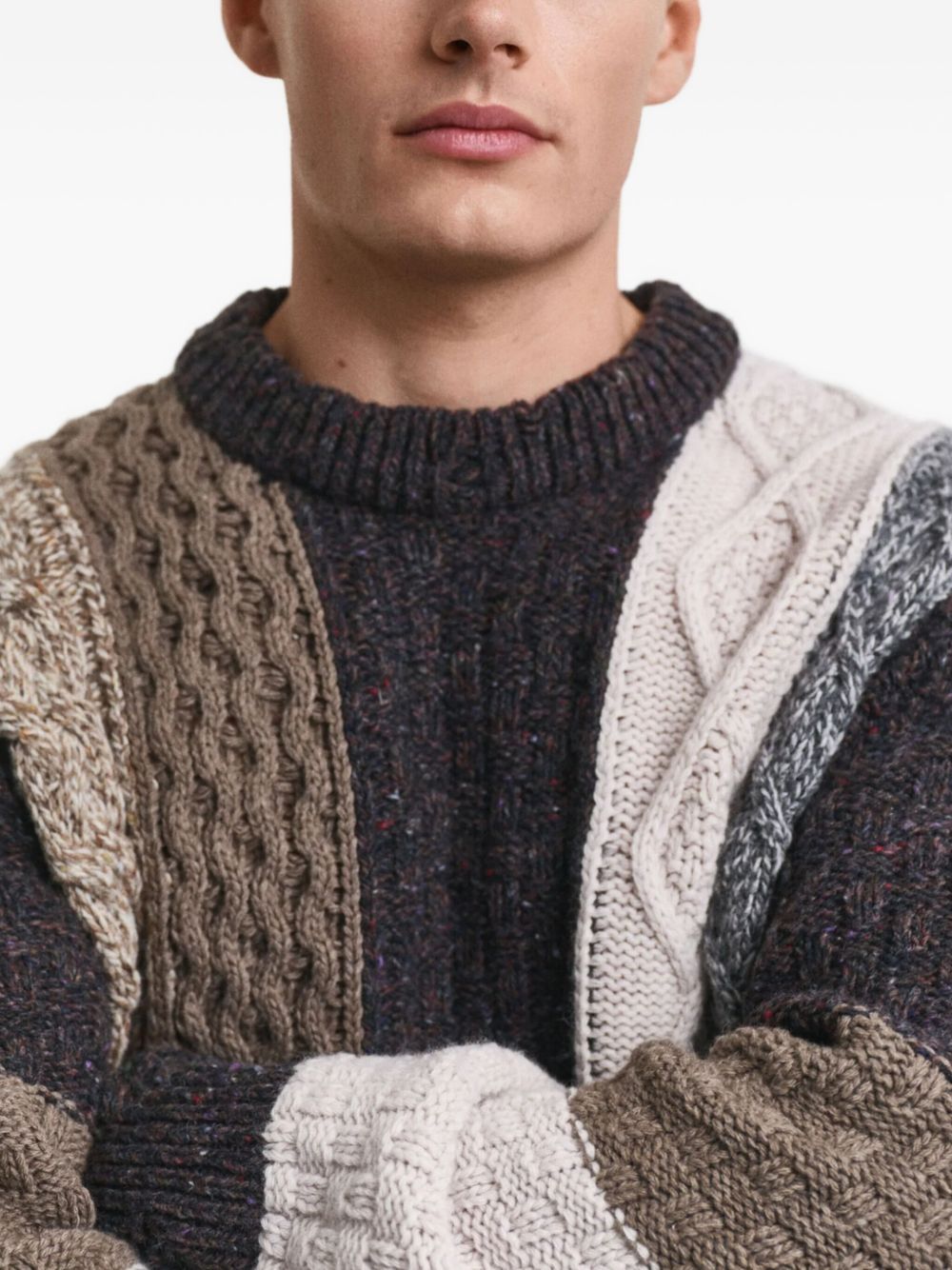 patchwork cable-knit sweater