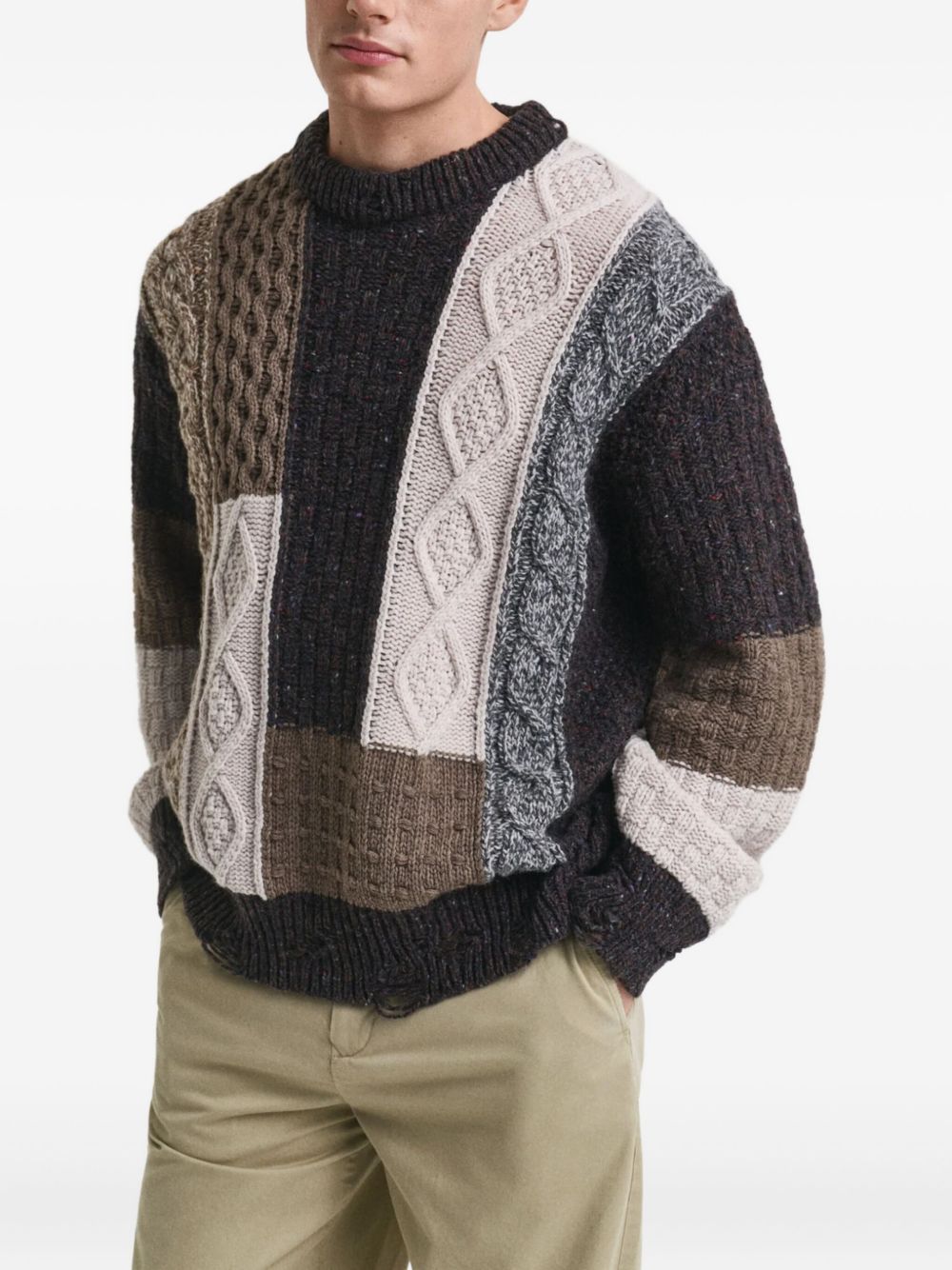 patchwork cable-knit sweater