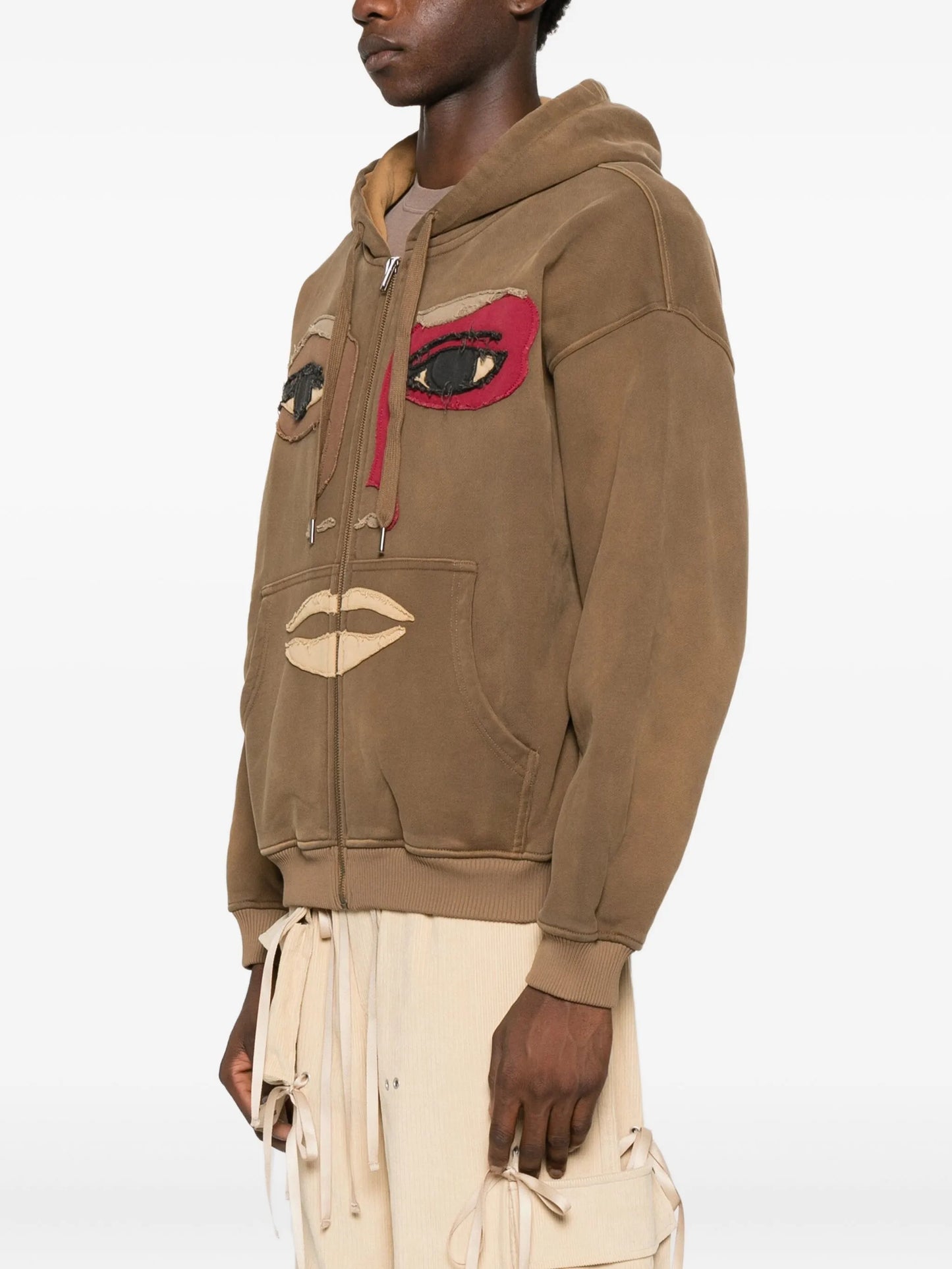 Face Appliqué Zip-up Hoodie