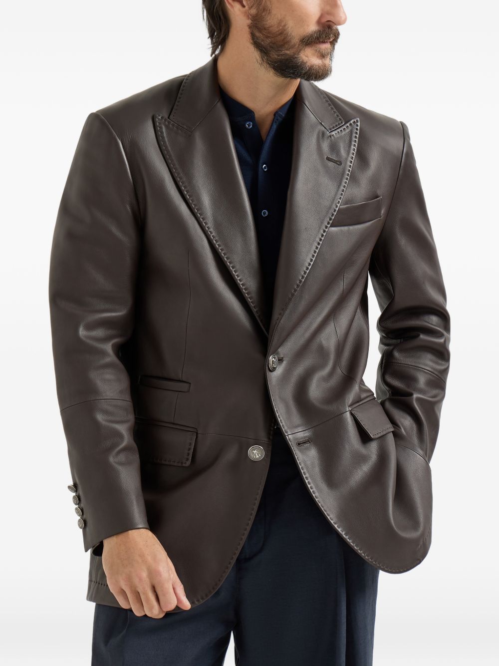 peak-lapels leather blazer
