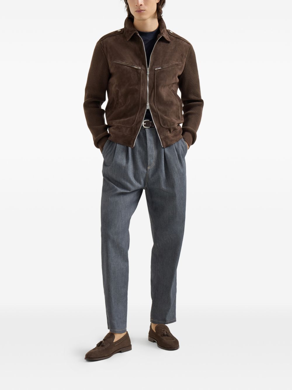 ribbed-knit suede jacket