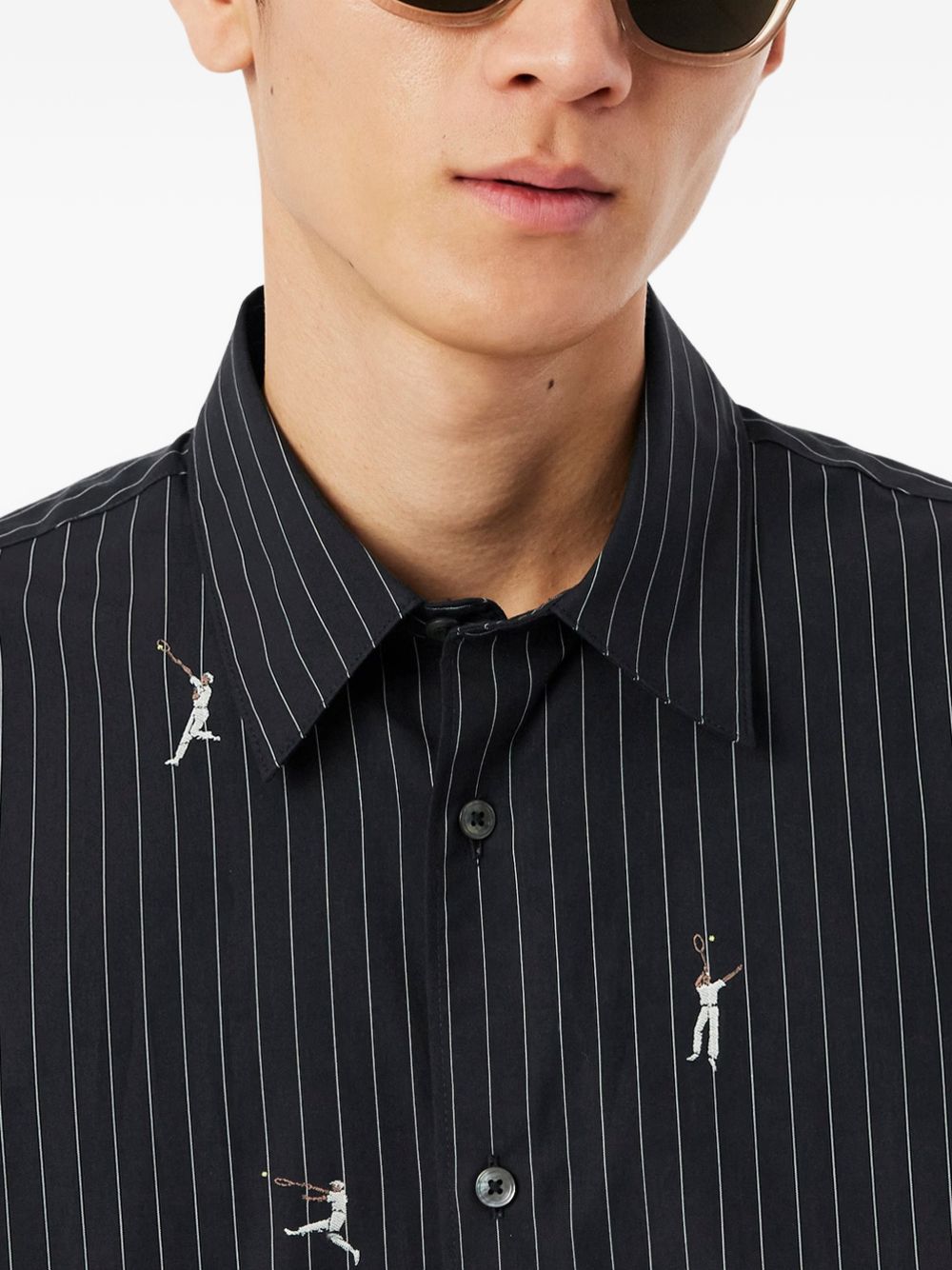 pinstripe tennis-print shirt