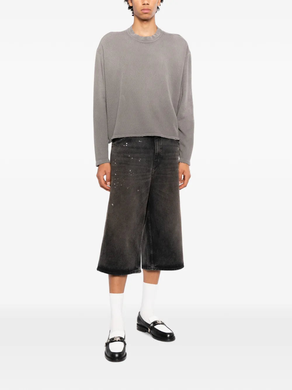 waffle-knit raw-edge sweater