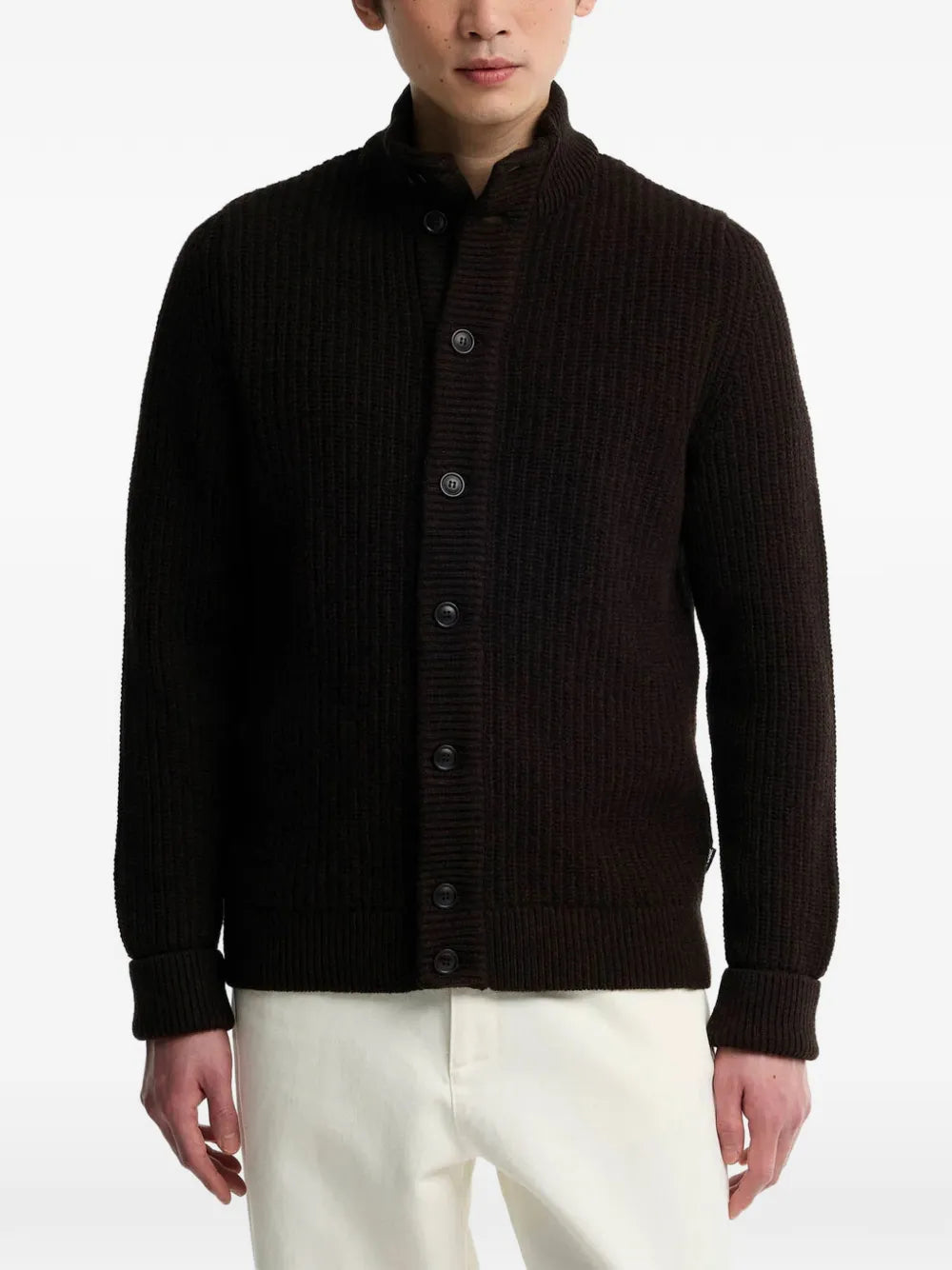 wool high-neck cardigan