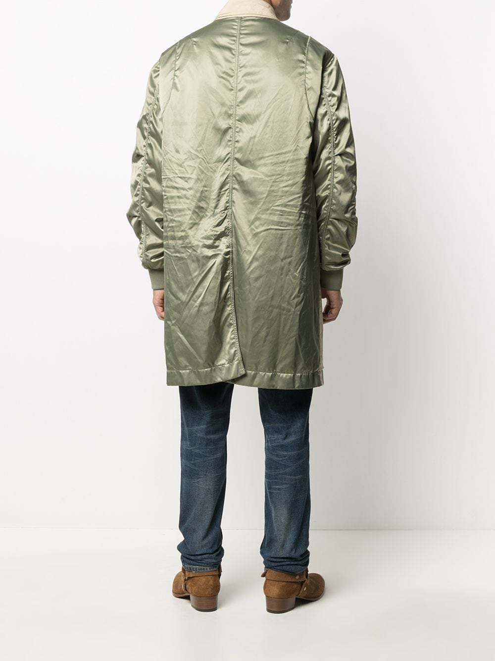 Contrast-Sleeve Single-Breasted Coat