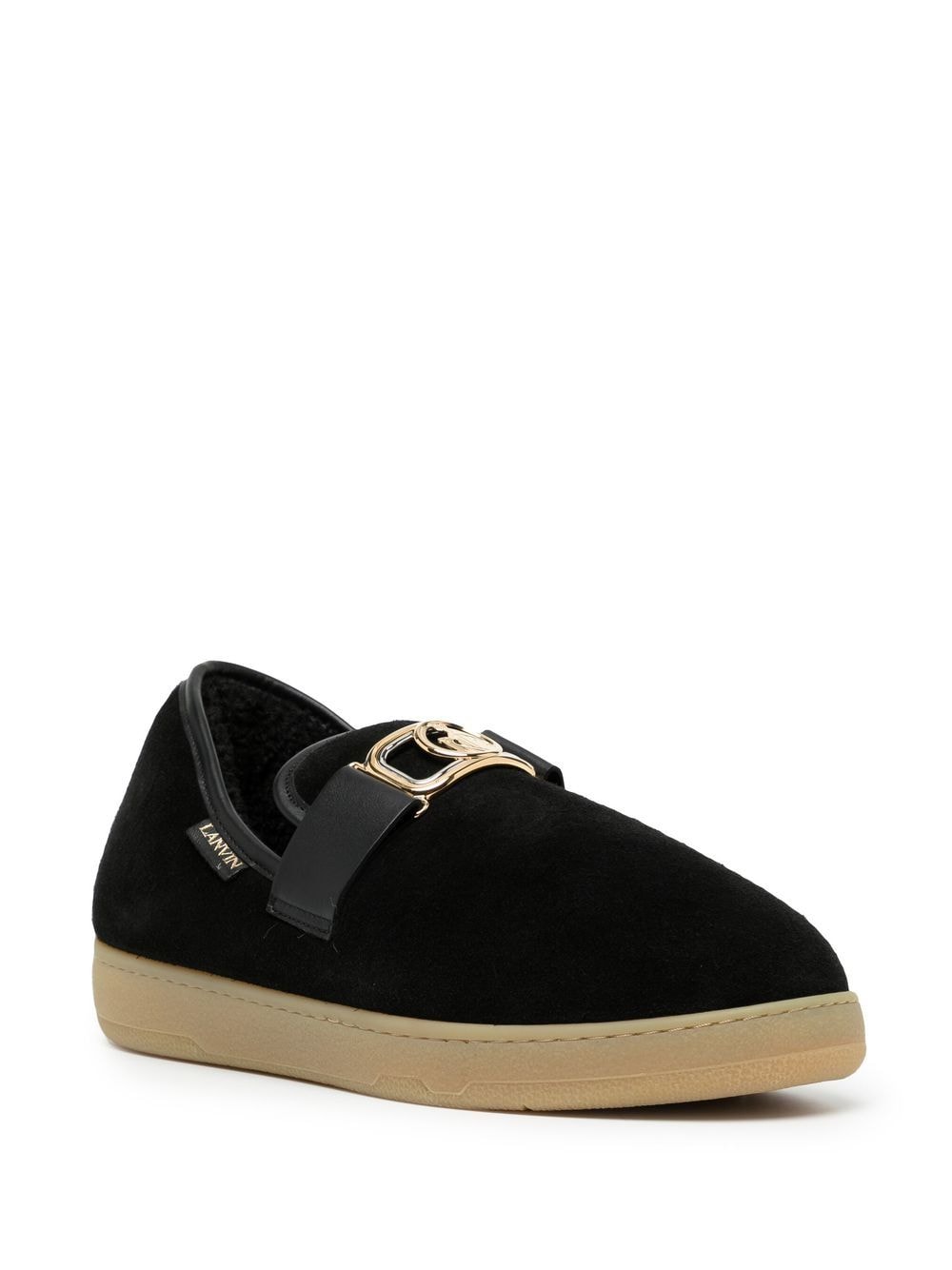 Velvet Logo-Buckle Slippers
