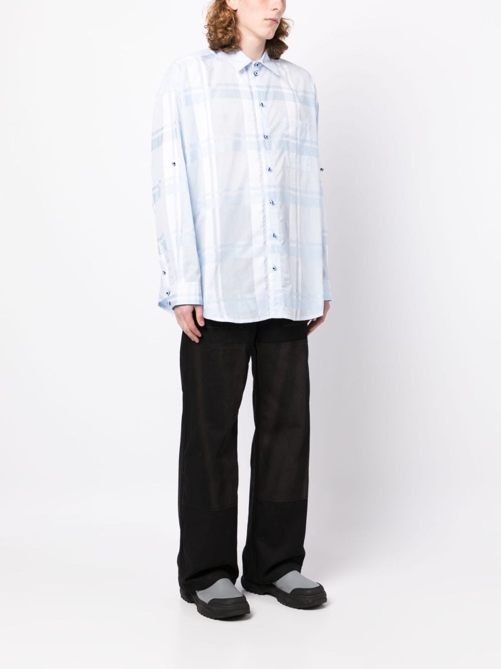 Semi-Sheer Plaid Cotton Shirt