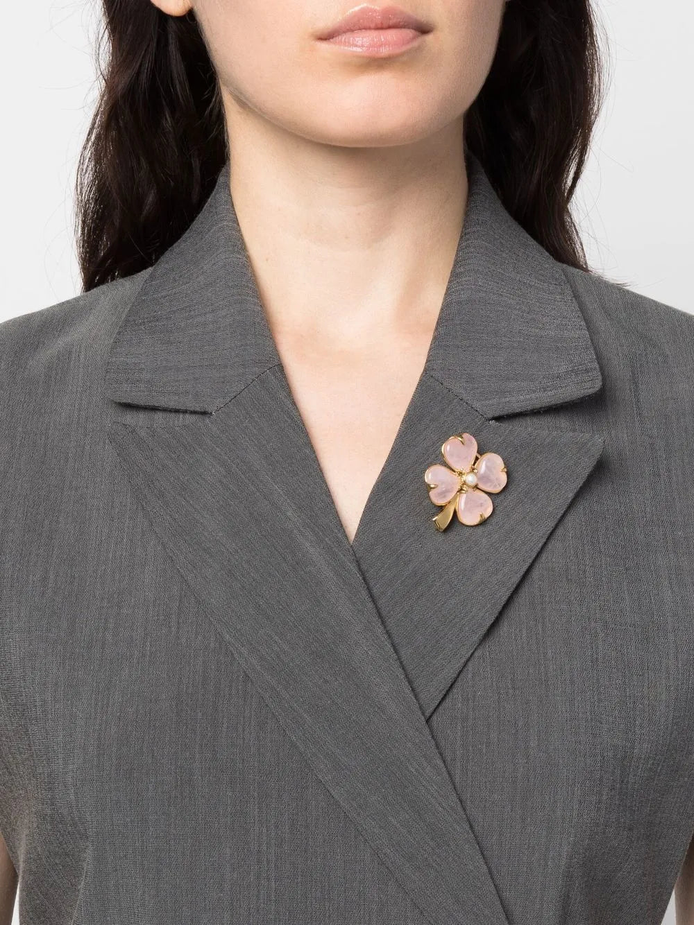 Four-Leaf Clover Gemstone Brooch
