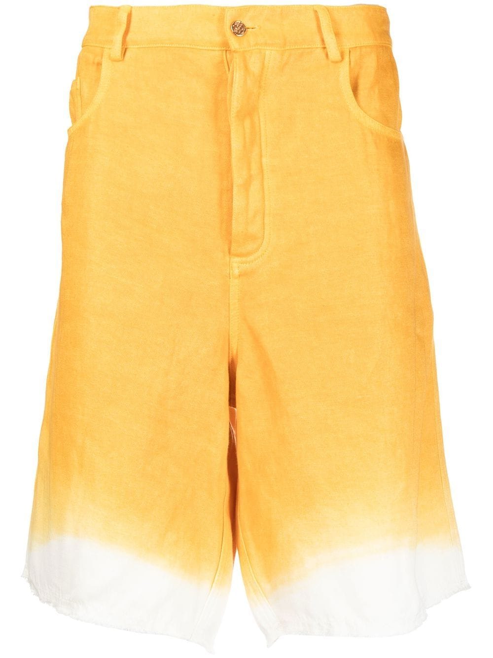 Two-Tone Knee-Length Linen Shorts