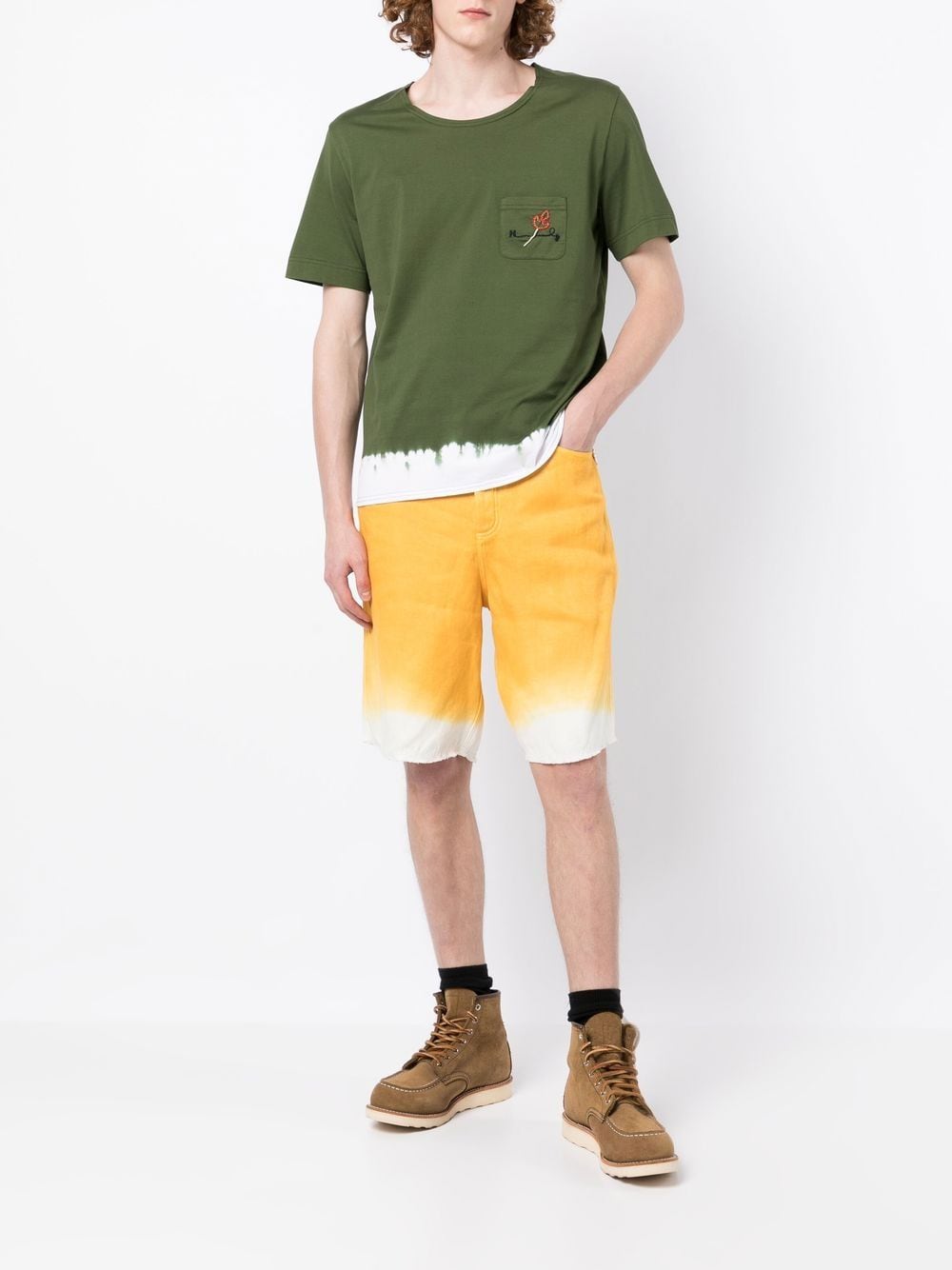 Two-Tone Knee-Length Linen Shorts