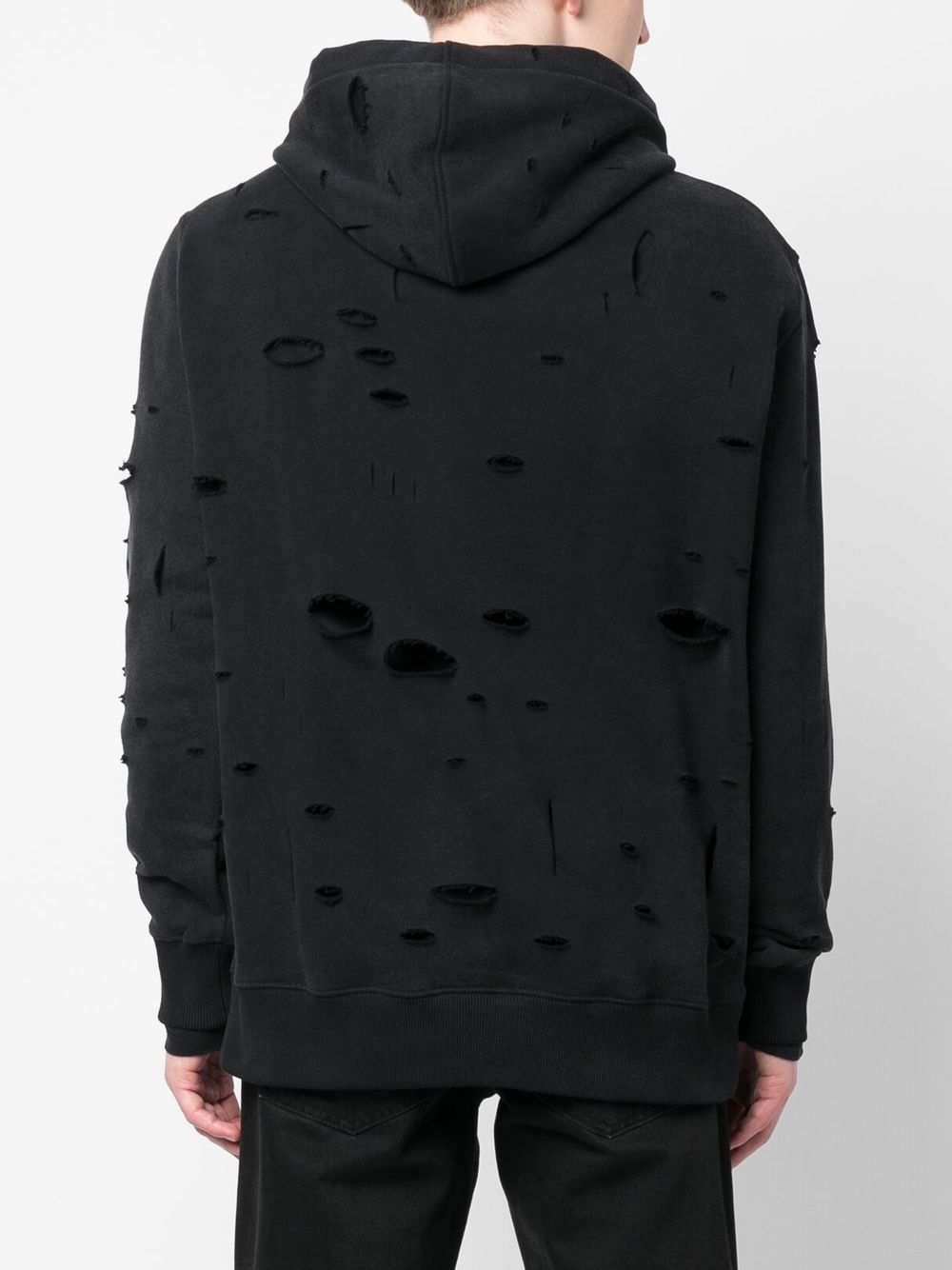 Distressed-Effect Drawstring Hoodie
