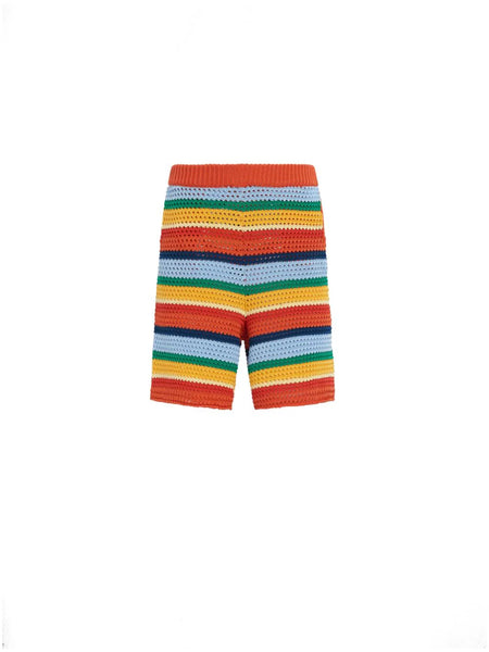 Crochet-Knit Striped Shorts
