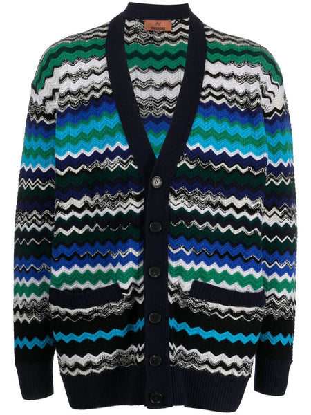 Zig-Zag Knitted Wool-Blend Cardigan