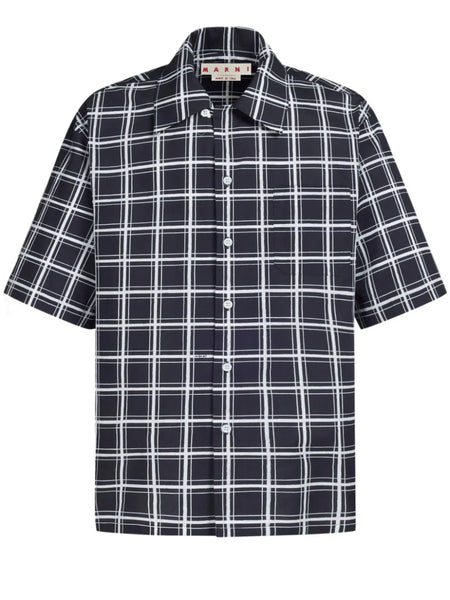 Grid-Pattern Button-Up Shirt